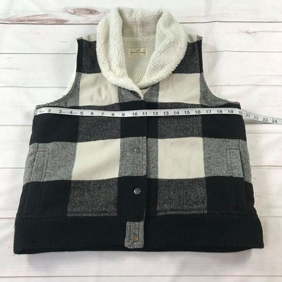 Marine Layer Women Large Black White Buffalo Check Wool Blend Sherpa Vest - Picture 8 of 8